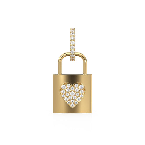 18k Solid Gold Diamond Heart Padlock Charm Pendant, Pavé Lock Pendant Heart Design, Luxury Gold Diamond Jewelry for Necklace or Bracelet