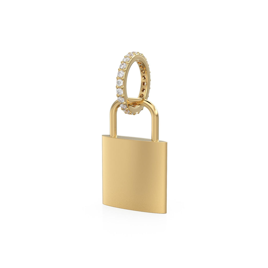 18k Solid Gold Red Ruby Heart Padlock Charm Pendant, Pavé Lock Pendant Heart Design, Luxury Gold Ruby Jewelry for Necklace or Bracelet