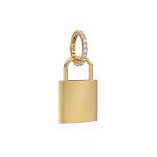 Load image into Gallery viewer, 18k Solid Gold Emerald Heart Padlock Charm Pendant, Pavé Lock Pendant Heart Design, Luxury Gold Emerald Jewelry for Necklace or Bracelet May