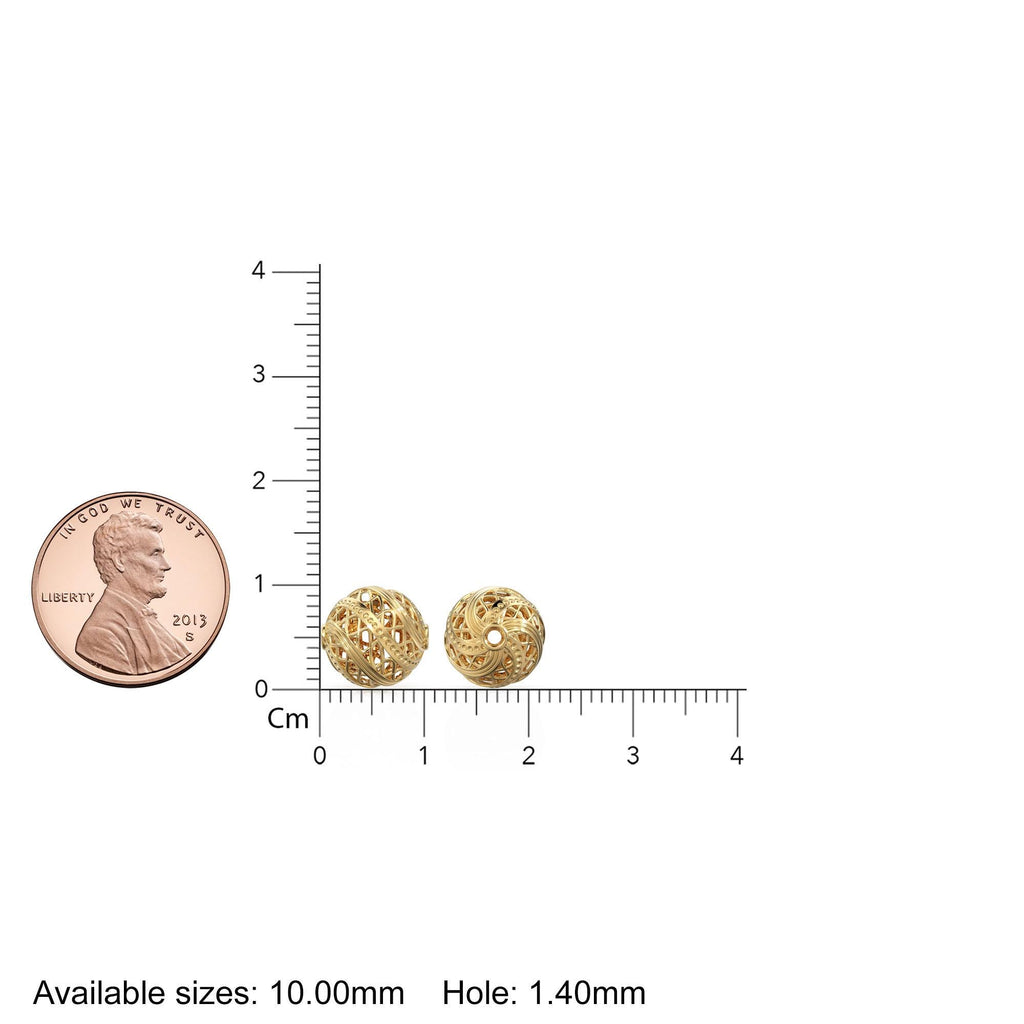 10mm Swirl Lattice Solid Gold Openwork  Bead, Filigree Round Spacer, Twisted Cage Ball, Intricate Jewelry Making Supply, 14k 18k Yellow Gold