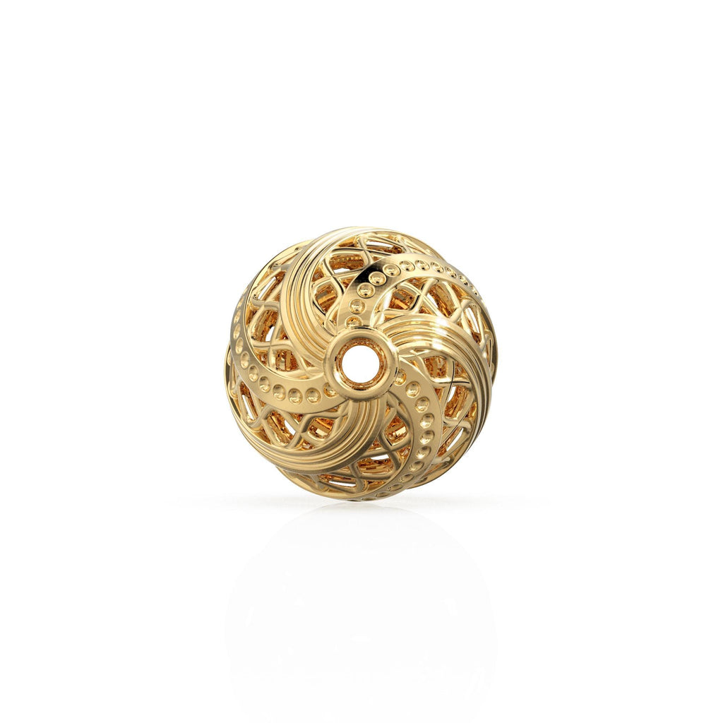 10mm Swirl Lattice Solid Gold Openwork  Bead, Filigree Round Spacer, Twisted Cage Ball, Intricate Jewelry Making Supply, 14k 18k Yellow Gold
