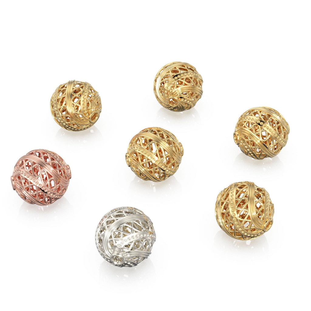10mm Swirl Lattice Solid Gold Openwork  Bead, Filigree Round Spacer, Twisted Cage Ball, Intricate Jewelry Making Supply, 14k 18k Yellow Gold