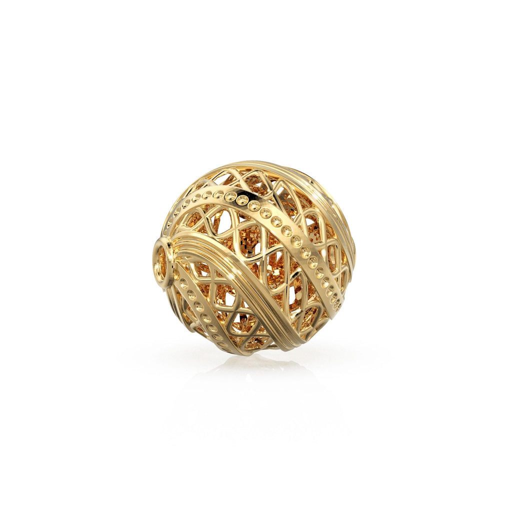 10mm Swirl Lattice Solid Gold Openwork  Bead, Filigree Round Spacer, Twisted Cage Ball, Intricate Jewelry Making Supply, 14k 18k Yellow Gold