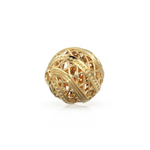 Load image into Gallery viewer, 10mm Swirl Lattice Solid Gold Openwork  Bead, Filigree Round Spacer, Twisted Cage Ball, Intricate Jewelry Making Supply, 14k 18k Yellow Gold
