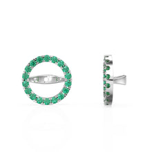 Load image into Gallery viewer, Green Emerald Gold Earring Jacket for 8mm Round Pearl Beads / 1ct Diamond / Solid Gold Diamond Earring Finding / May Birthstone Gemstone