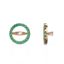 Load image into Gallery viewer, Green Emerald Gold Earring Jacket for 8mm Round Pearl Beads / 1ct Diamond / Solid Gold Diamond Earring Finding / May Birthstone Gemstone