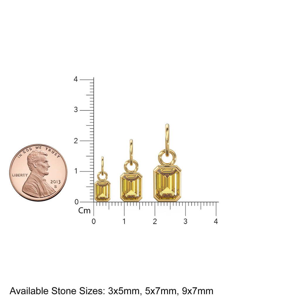 Golden Citrine Emerald Cut Solid Gold Charm / Yellow Gemstone Handmade Gold Pendant / 14k Solid Gold November Jewelry Making Findings
