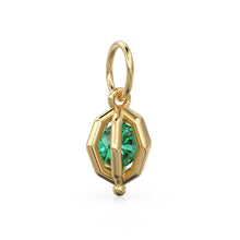 Load image into Gallery viewer, Floating Emerald Cage Pendant / Solid 14K 18K Gold Free-Set Gem Charm / Modern Geometric Orb Necklace With Suspended Stone Design