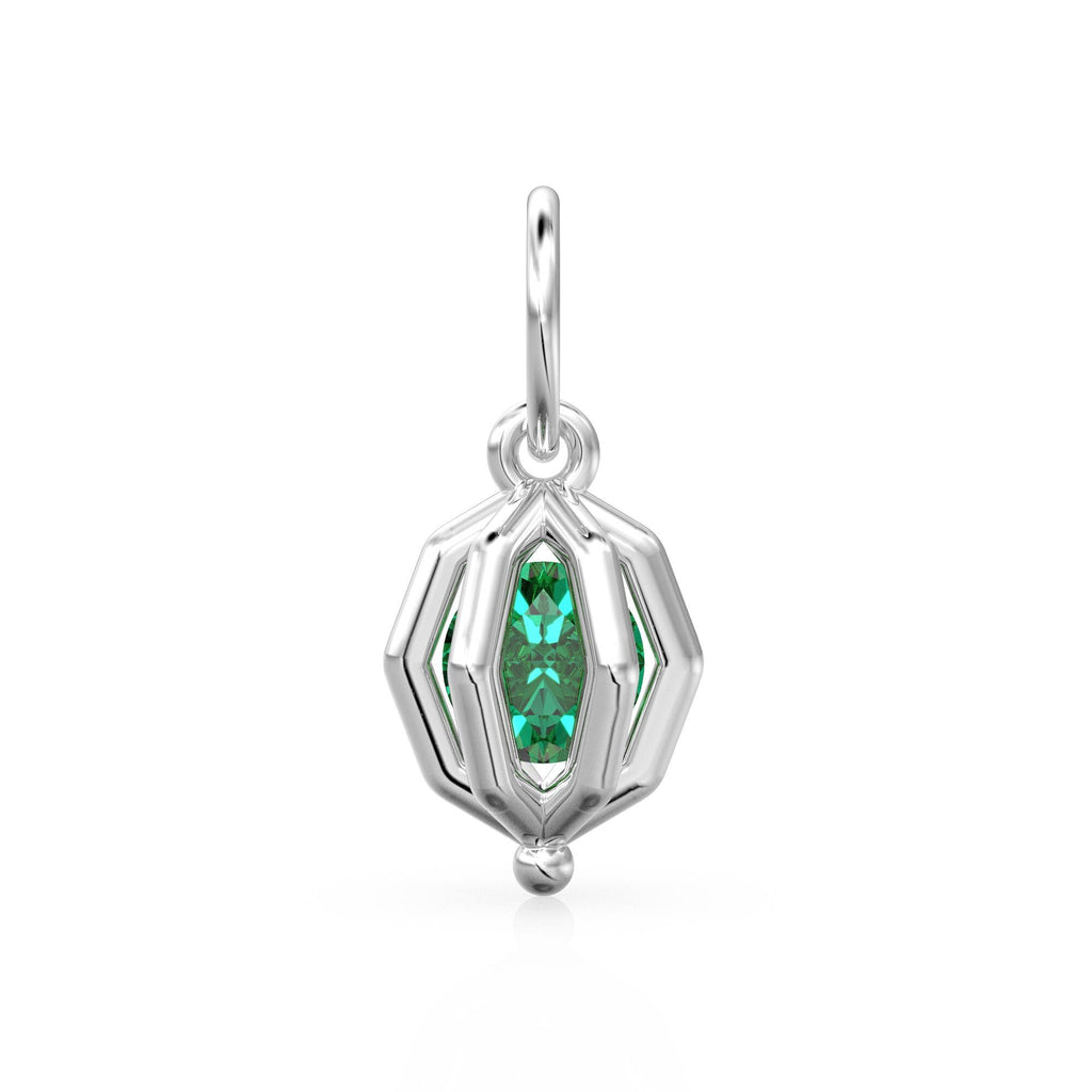 Floating Emerald Cage Pendant / Solid 14K 18K Gold Free-Set Gem Charm / Modern Geometric Orb Necklace With Suspended Stone Design