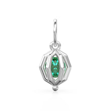 Load image into Gallery viewer, Floating Emerald Cage Pendant / Solid 14K 18K Gold Free-Set Gem Charm / Modern Geometric Orb Necklace With Suspended Stone Design