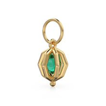 Load image into Gallery viewer, Floating Emerald Cage Pendant / Solid 14K 18K Gold Free-Set Gem Charm / Modern Geometric Orb Necklace With Suspended Stone Design