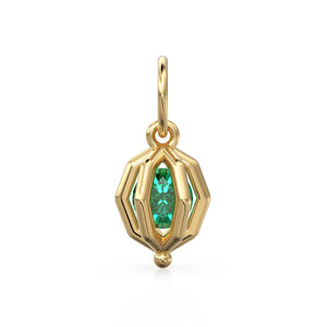 Floating Emerald Cage Pendant / Solid 14K 18K Gold Free-Set Gem Charm / Modern Geometric Orb Necklace With Suspended Stone Design