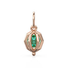Load image into Gallery viewer, Floating Emerald Cage Pendant / Solid 14K 18K Gold Free-Set Gem Charm / Modern Geometric Orb Necklace With Suspended Stone Design
