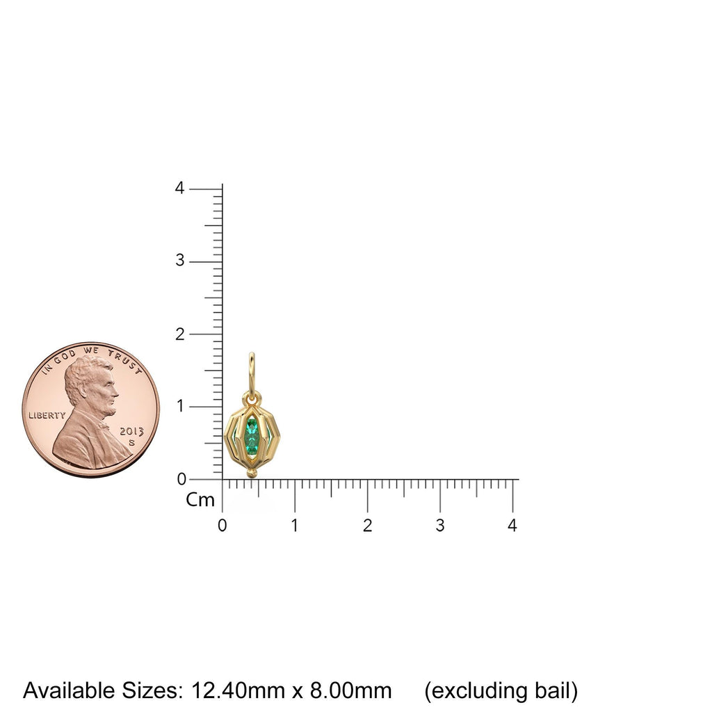 Floating Emerald Cage Pendant / Solid 14K 18K Gold Free-Set Gem Charm / Modern Geometric Orb Necklace With Suspended Stone Design