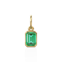 Load image into Gallery viewer, May include: A gold pendant charm featuring a green emerald gemstone in an emerald cut setting.