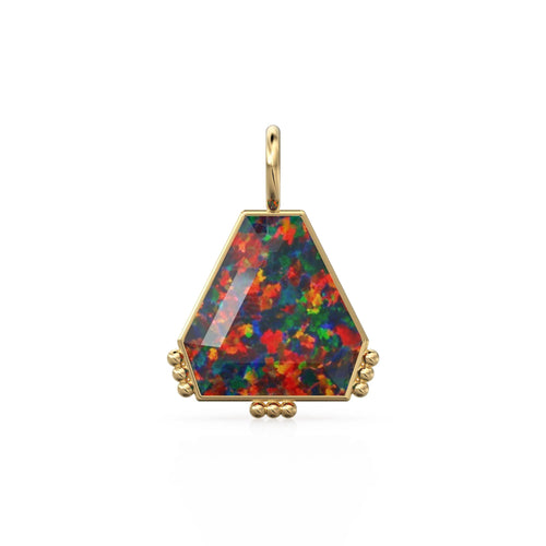 3 carat Australian Black Opal Gold Pendant - Solid Gold Geometric Opal Necklace, Handmade Fine Jewelry