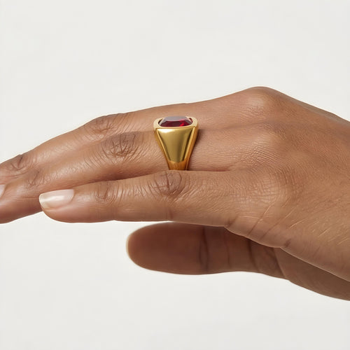 Gorgeous Certified Heated Ruby 6 Ct Vivid Red Ruby 18K Solid Yellow Gold Bezel Ring Trending Pinky Signet Natural Gemstone