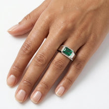 Load image into Gallery viewer, Zambian Emerald 2.5 Ct 18K Solid White Gold Enamel Diamond Signet Engagement Ring