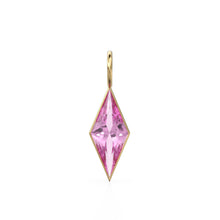 Load image into Gallery viewer, Pink Tourmaline Kite 18k Yellow Solid Gold Charm / October Birthstone Pendant Bezel Jewelry Finding / Pink Gemstone / Diamond Cut Amulet