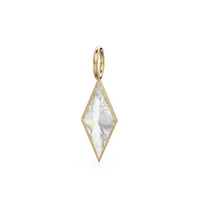 Load image into Gallery viewer, White Quartz Kite 18k Yellow Solid Gold Charm / April Birthstone Pendant Bezel Jewelry Finding / Clear Gemstone / Diamond Cut Amulet