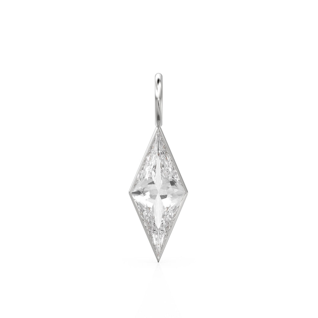 White Quartz Kite 18k Yellow Solid Gold Charm / April Birthstone Pendant Bezel Jewelry Finding / Clear Gemstone / Diamond Cut Amulet