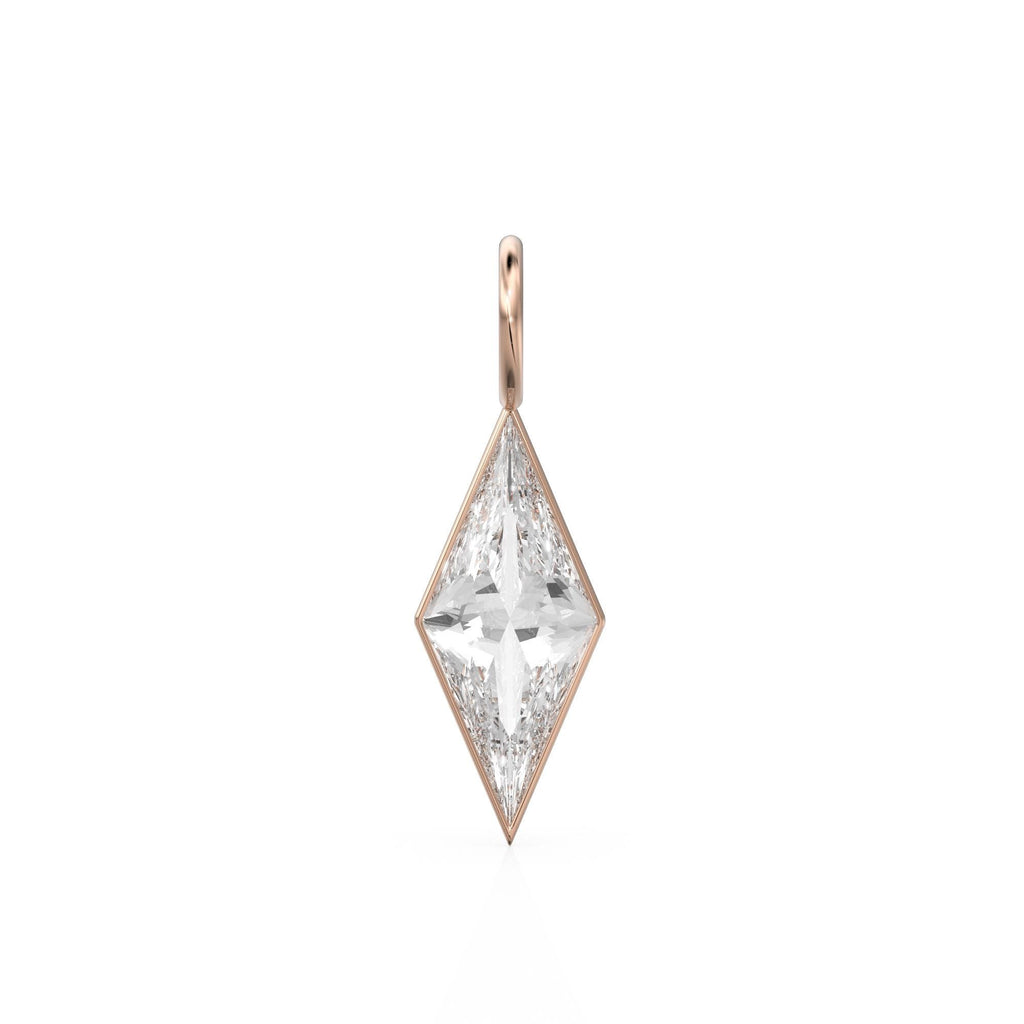 White Quartz Kite 18k Yellow Solid Gold Charm / April Birthstone Pendant Bezel Jewelry Finding / Clear Gemstone / Diamond Cut Amulet