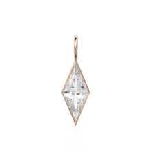 Load image into Gallery viewer, White Quartz Kite 18k Yellow Solid Gold Charm / April Birthstone Pendant Bezel Jewelry Finding / Clear Gemstone / Diamond Cut Amulet
