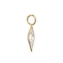 Load image into Gallery viewer, White Quartz Kite 18k Yellow Solid Gold Charm / April Birthstone Pendant Bezel Jewelry Finding / Clear Gemstone / Diamond Cut Amulet