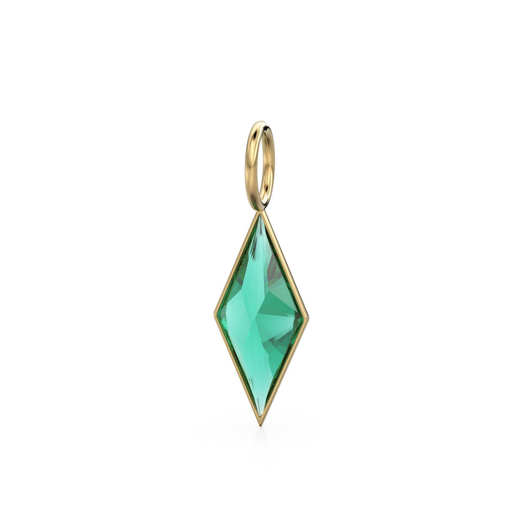 Zambian Emerald Kite 18k Yellow Solid Gold Charm / May Birthstone Pendant Bezel Jewelry Finding / Green Natural Gemstone Diamond Cut Amulet