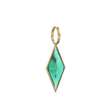 Load image into Gallery viewer, Zambian Emerald Kite 18k Yellow Solid Gold Charm / May Birthstone Pendant Bezel Jewelry Finding / Green Natural Gemstone Diamond Cut Amulet
