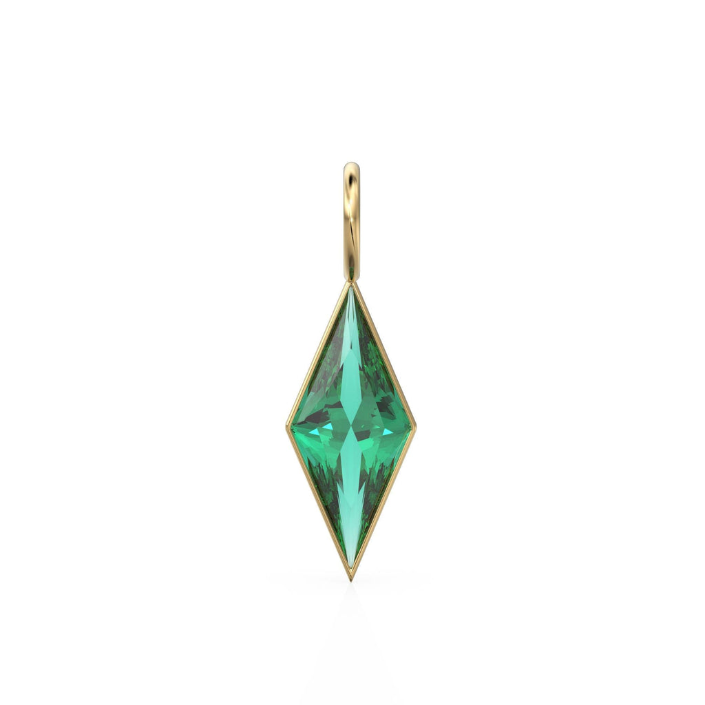 Zambian Emerald Kite 18k Yellow Solid Gold Charm / May Birthstone Pendant Bezel Jewelry Finding / Green Natural Gemstone Diamond Cut Amulet