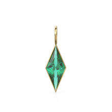 Load image into Gallery viewer, Zambian Emerald Kite 18k Yellow Solid Gold Charm / May Birthstone Pendant Bezel Jewelry Finding / Green Natural Gemstone Diamond Cut Amulet