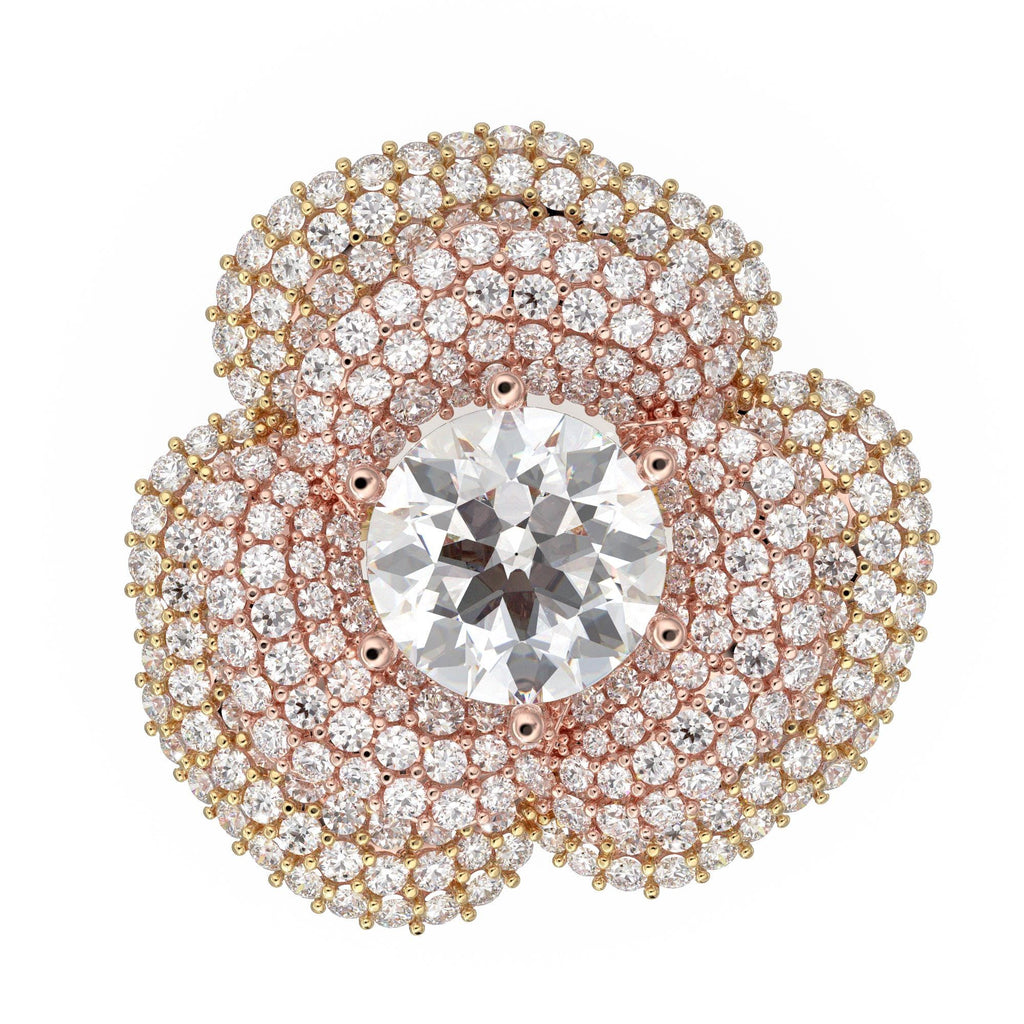 4ct Solitaire Lab Diamond Flower Solid Rose Gold Cocktail Ring | 3.5ct Accent Diamonds