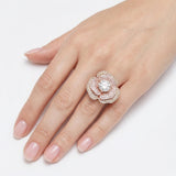 4ct Solitaire Lab Diamond Flower Solid Rose Gold Cocktail Ring | 3.5ct Accent Diamonds