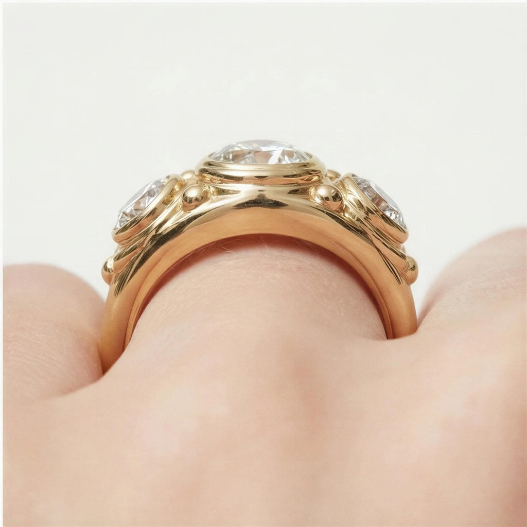 2.5ct Diamond Three Stone Lab Diamond Statement Engagement Ring | Minimal Statement Band for Him or Her