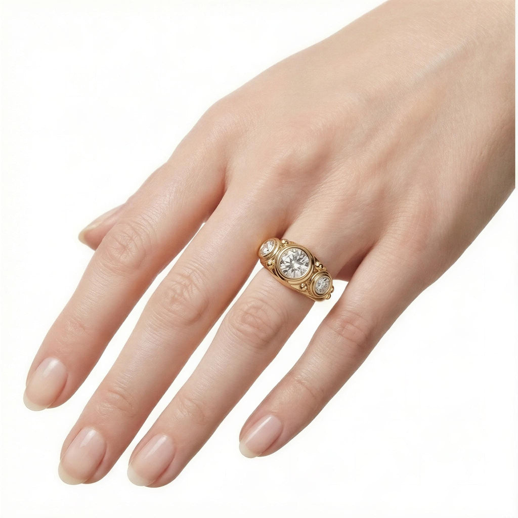 2.5ct Diamond Three Stone Lab Diamond Statement Engagement Ring | Minimal Statement Band for Him or Her