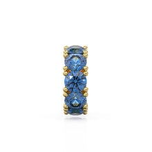 Load image into Gallery viewer, Sapphire 14k Italian Gold Roundel Charm, Blue Sapphire Wheel Charm, Round Charm Holder, Eternity Round Gemstone September Birthstone Band