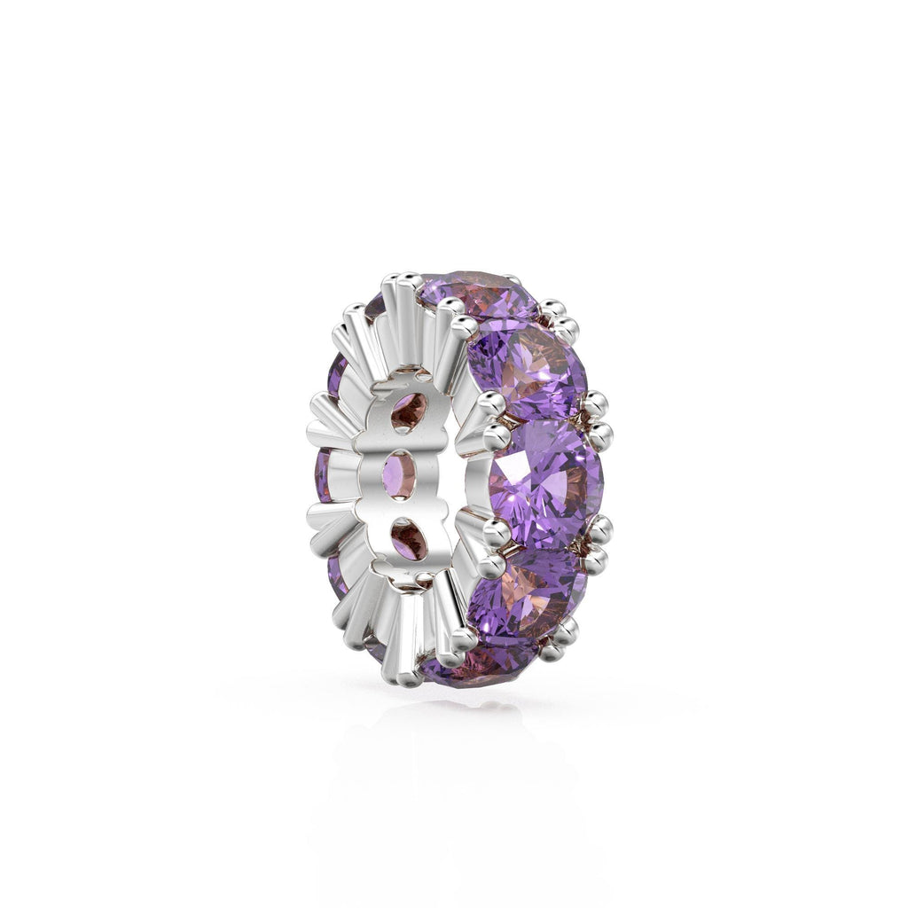 Amethyst 14k Italian Gold Roundel Charm, Purple Amethyst Wheel Charm, Round Charm Holder, Eternity Round Stone February Birthstone Band