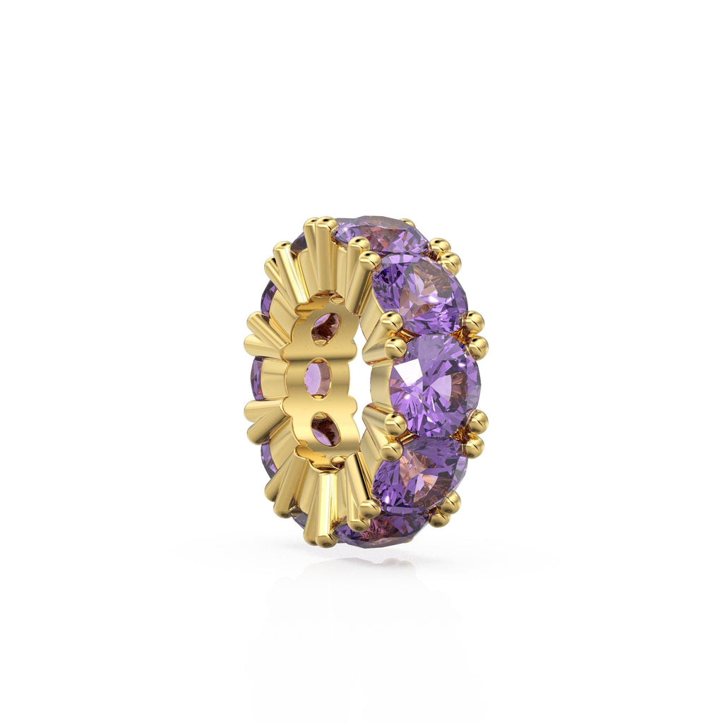 Amethyst 14k Italian Gold Roundel Charm, Purple Amethyst Wheel Charm, Round Charm Holder, Eternity Round Stone February Birthstone Band