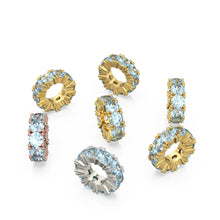 Load image into Gallery viewer, Aquamarine 14k Italian Gold Roundel Charm, Blue Aquamarine Wheel Charm, Round Charm Holder, Eternity Round Stone March Birthstone Band