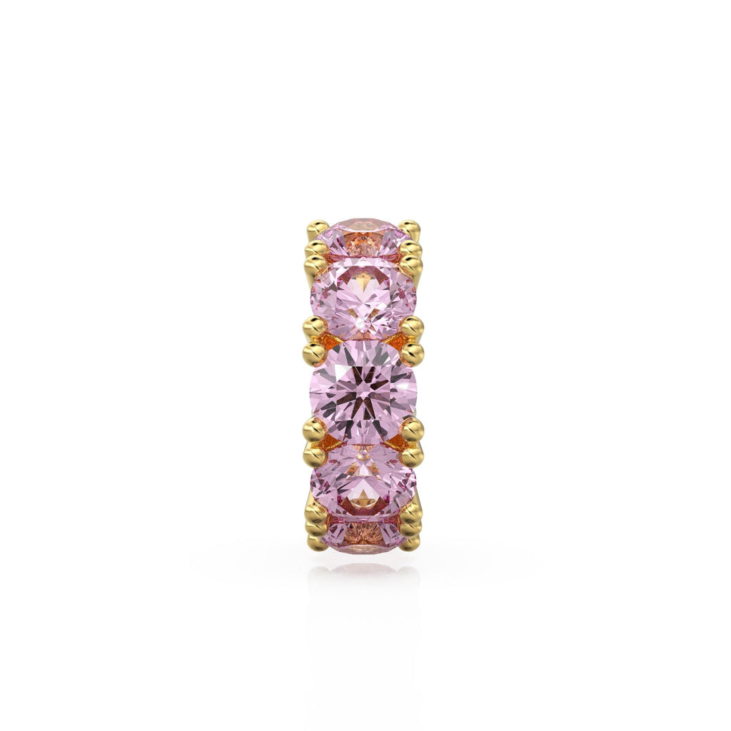 Tourmaline 14k Italian Gold Roundel Charm, Pink Tourmaline Wheel Charm, Round Charm Holder, Eternity Round Gemstone October Birthstone Band