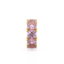 Load image into Gallery viewer, Tourmaline 14k Italian Gold Roundel Charm, Pink Tourmaline Wheel Charm, Round Charm Holder, Eternity Round Gemstone October Birthstone Band
