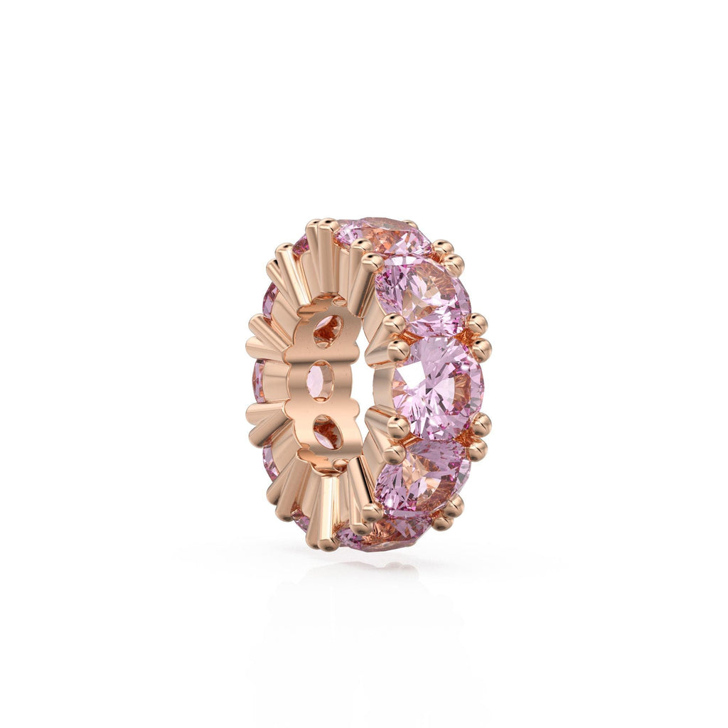 Tourmaline 14k Italian Gold Roundel Charm, Pink Tourmaline Wheel Charm, Round Charm Holder, Eternity Round Gemstone October Birthstone Band