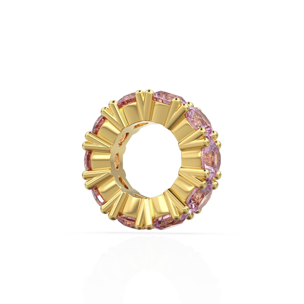 Tourmaline 14k Italian Gold Roundel Charm, Pink Tourmaline Wheel Charm, Round Charm Holder, Eternity Round Gemstone October Birthstone Band