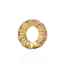 Load image into Gallery viewer, Tourmaline 14k Italian Gold Roundel Charm, Pink Tourmaline Wheel Charm, Round Charm Holder, Eternity Round Gemstone October Birthstone Band