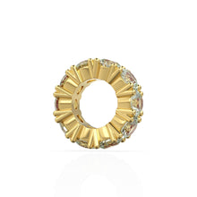 Load image into Gallery viewer, Prasiolite 14k Italian Gold Roundel Charm, Green Amethyst Wheel Charm, Round Charm Holder, Eternity Round Stone February Birthstone Band