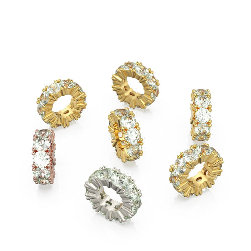 Prasiolite 14k Italian Gold Roundel Charm, Green Amethyst Wheel Charm, Round Charm Holder, Eternity Round Stone February Birthstone Band