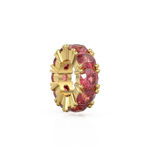 Garnet 14k Italian Gold Roundel Charm, Red Garnet Wheel Charm, Round Charm Holder, Eternity Round Stone January Birthstone Band