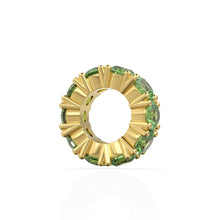 Load image into Gallery viewer, Peridot 14k Italian Gold Roundel Charm, Green Olivine Wheel Charm, Round Charm Holder, Eternity Round Stone August Birthstone Band Connector