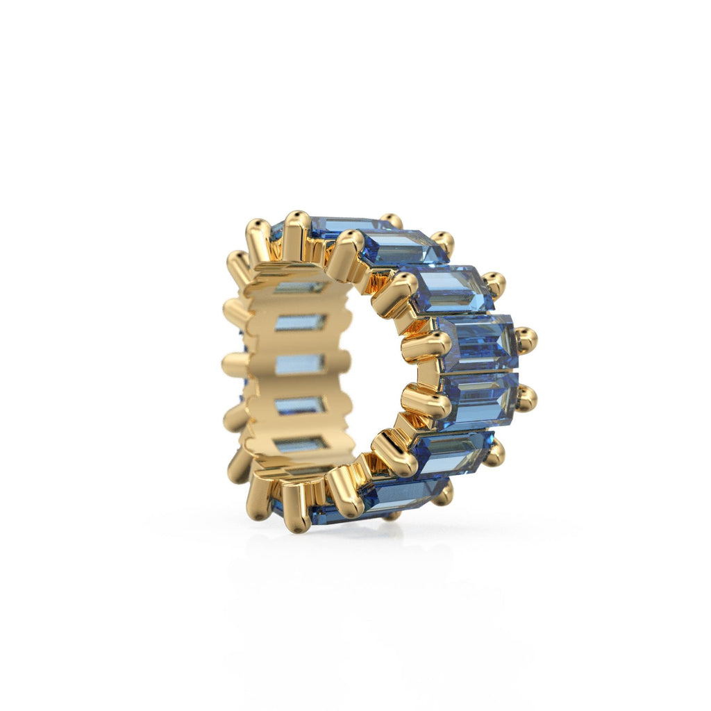 Blue Sapphire 14k Baguette Tiara Gold Bead / Sapphire European Bead / Sapphire Rondelle Bead / Solid Gold Sapphire Enhancer Spacer